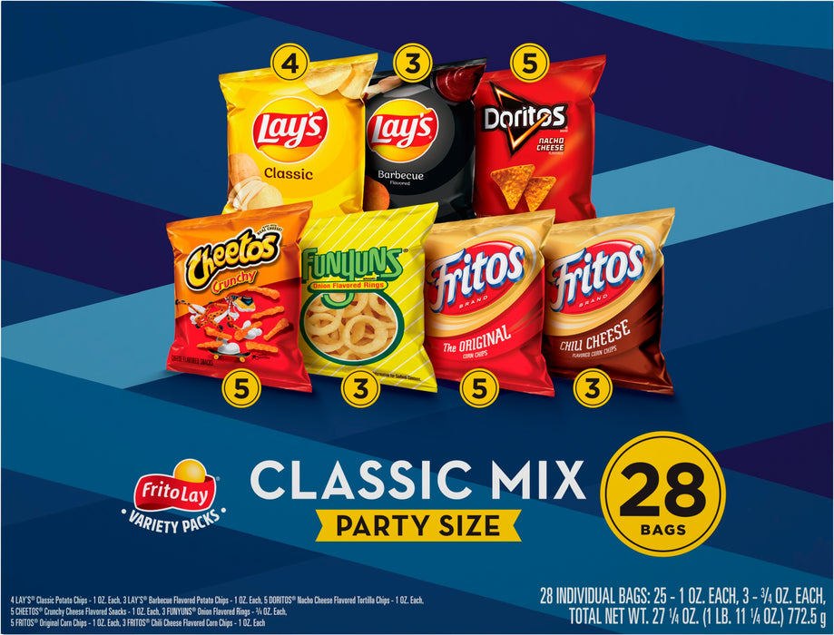 Frito Lay Variety Packs Party Size Classic Mix Snacks 28 Bag 28 ea Box