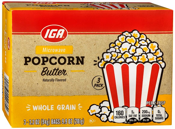 IGA Microwave Popcorn, Extra Butter, Theater Style, Popcorn