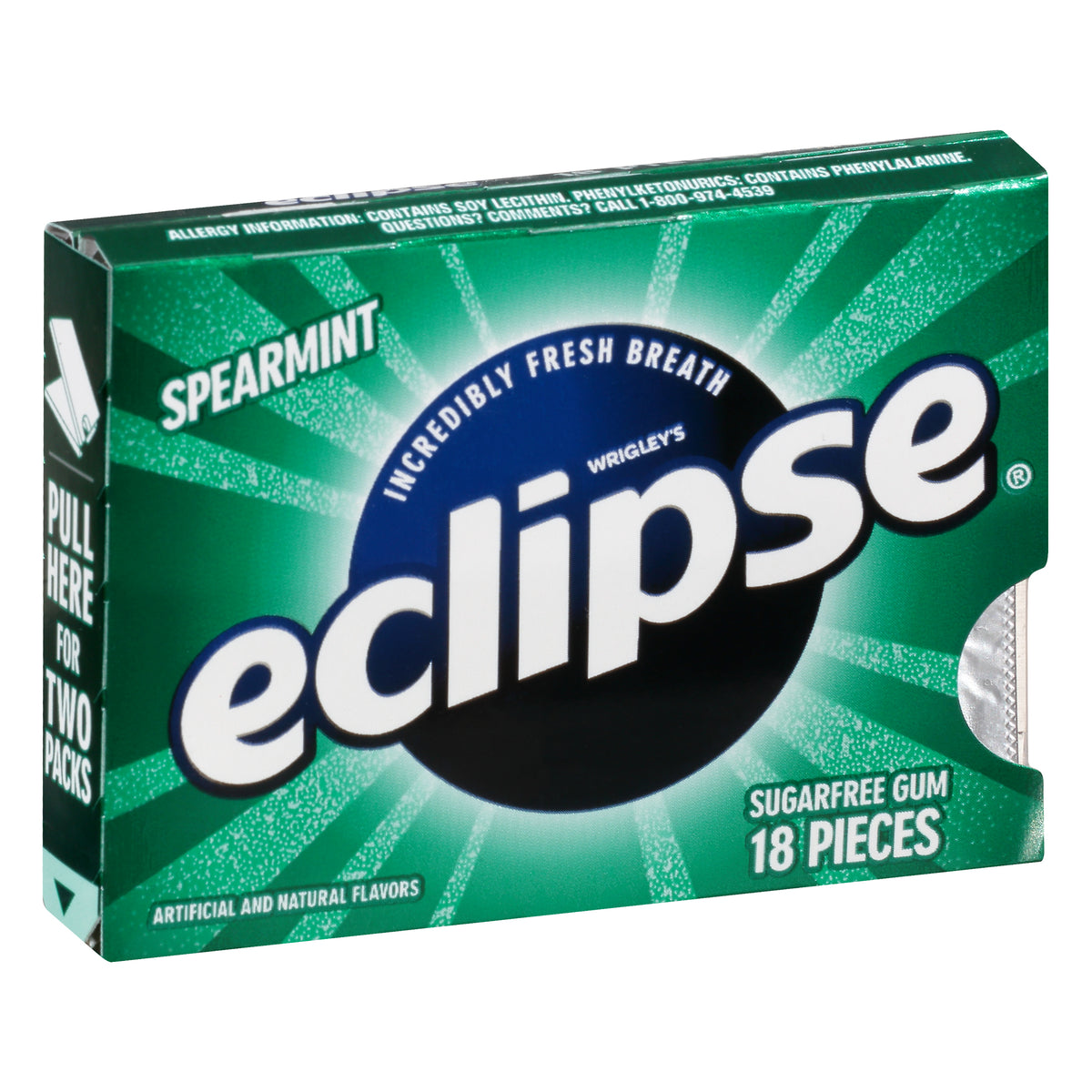 Eclipse Gum, Sugar Free, Spearmint - 3 - 18 piece packages [54 pieces total]