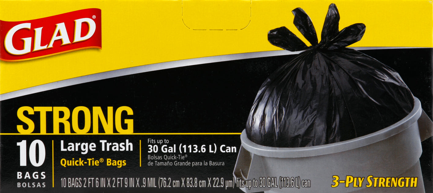  Glad Guaranteed Strong Large Quick-Tie Trash Bags, 30