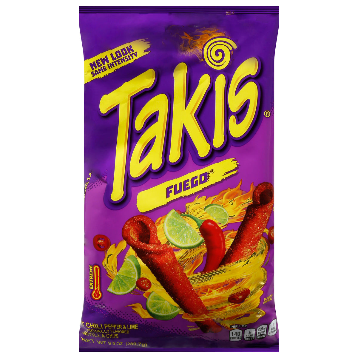 TAKIS Fuego Tortilla Chips Spicy Chili Pepper & Lime Flavour, 280g/9.9 oz.  {Imported from Canada}